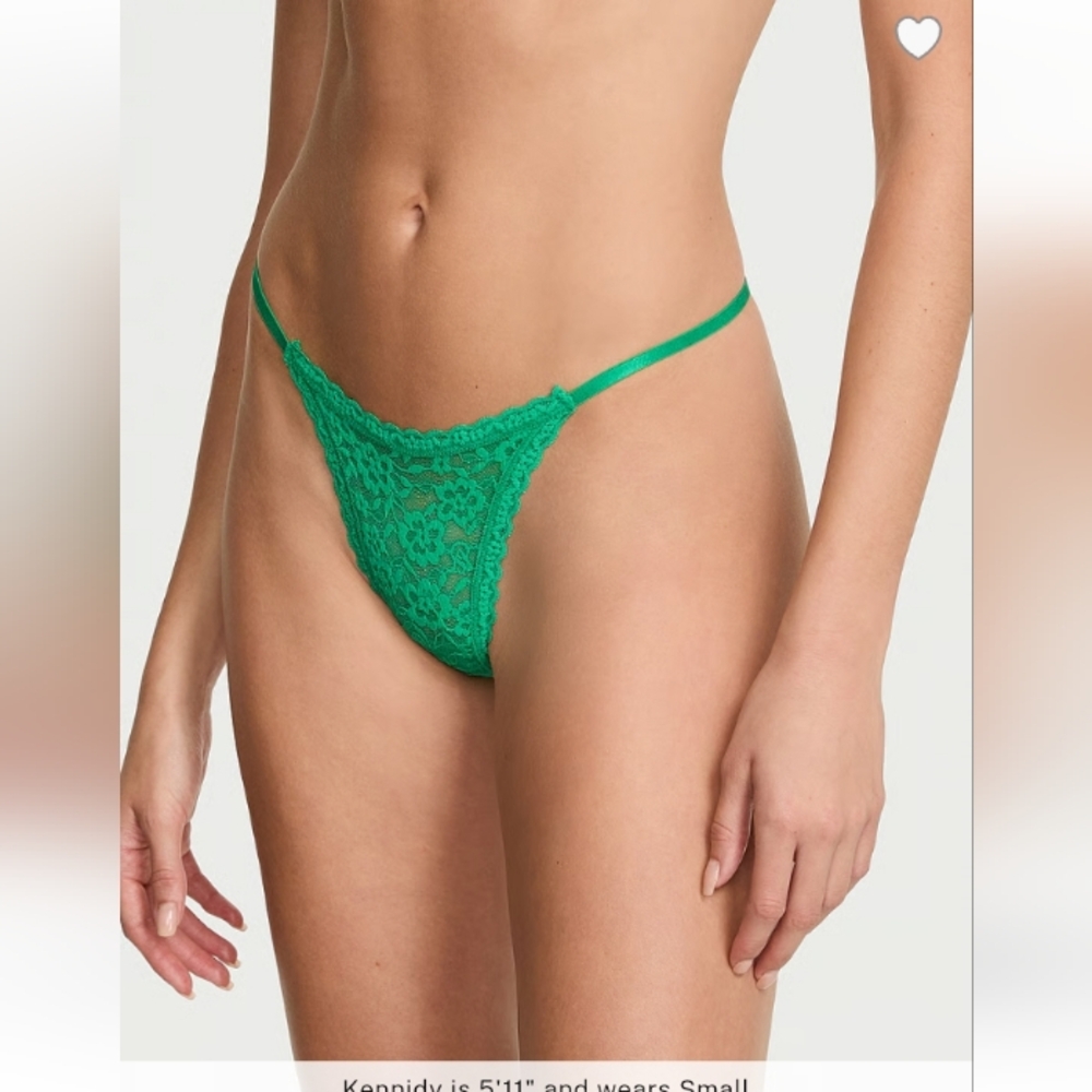 PINK VS The Lacie Strappy Back String Thong Panty Mardi Gras Green NWT NIP
